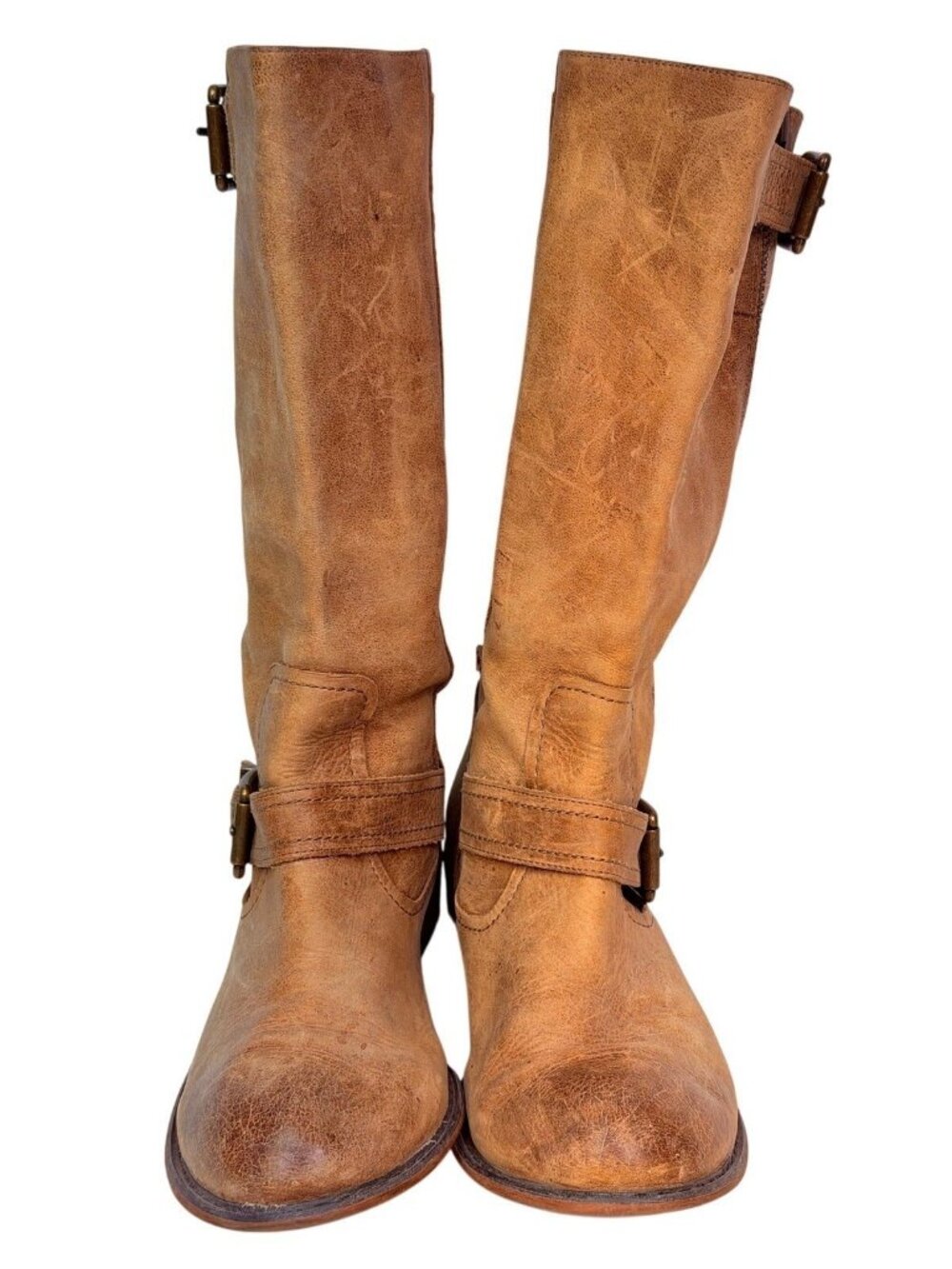 Giani Bini Distressed Tan Leather Side Zip Buckled Boots Women's Size 7 M